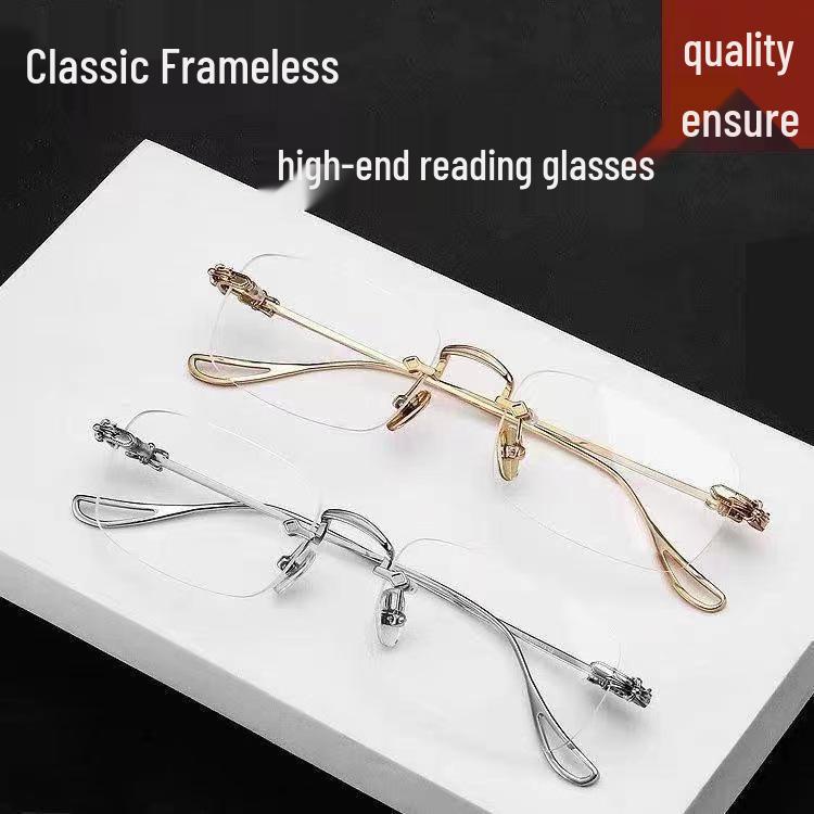Ultralight Rimless Anti-Blue Light Reading Glasses - Fashionable, Anti-Radiation Design for Men & Women, Enhances Youthful Appearance.