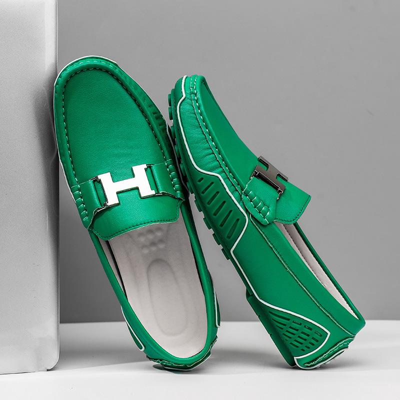 

Light luxury trendy brand Doudou shoes men s genuine leather H-buckle soft cowhide casual leather shoes one pedal large size loafers 48