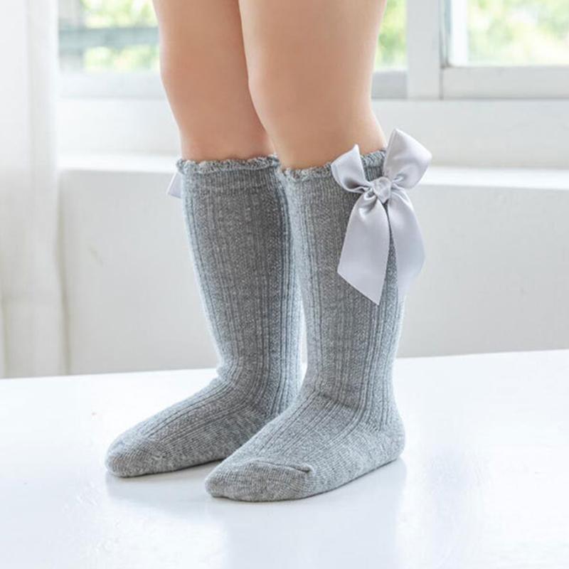 Cute Bows Baby Long Socks Solid Color Soft Cotton Newborn Boys Girls Knee High Socks Anti-slip Infant Toddler Floor Socks