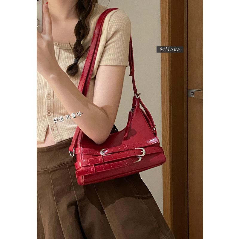 Niche Texture Women's Small Bag 2025 New Simple Red Underarm Bag Versatile Shoulder Crossbody Bag