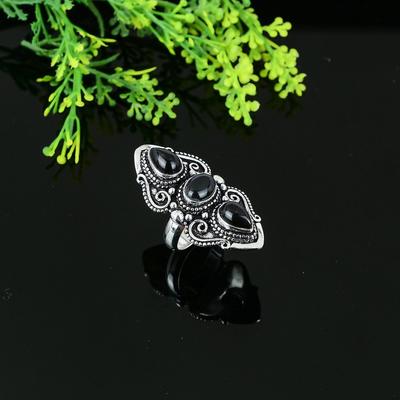Natürlicher schwarzer Onyx Edelstein handgefertigt 925 Sterling Silber Ring Größe 10 O3w70