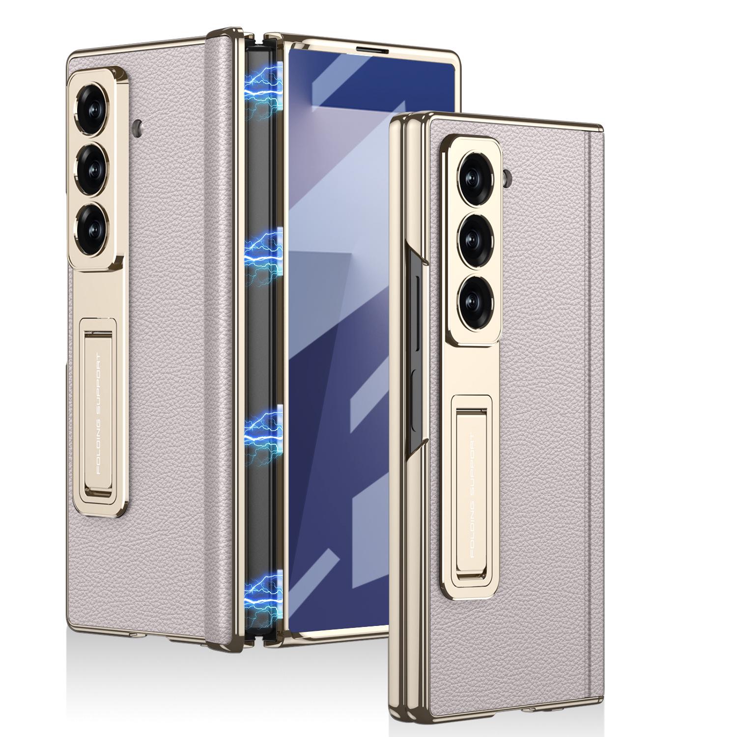 Samsung Z Fold7 Магнитный чехол из гальванизированной кожи с подставкой - Защитный чехол от падений Samsung Z Fold7