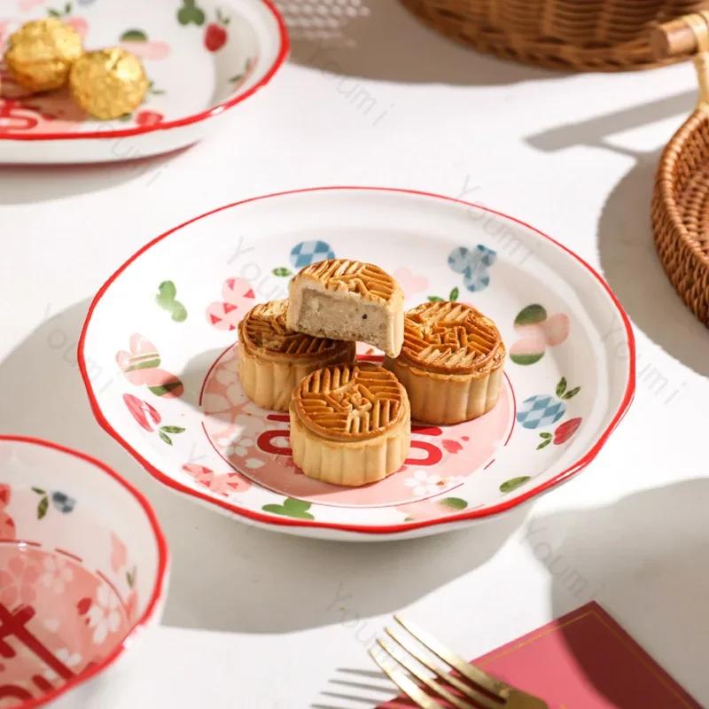 Bröllop i kinesisk stil Keramisk tallrik Hem Utsökta bröllopsmiddagstallrikar Förlovningsfest Läcker desserttallrik Gåvor