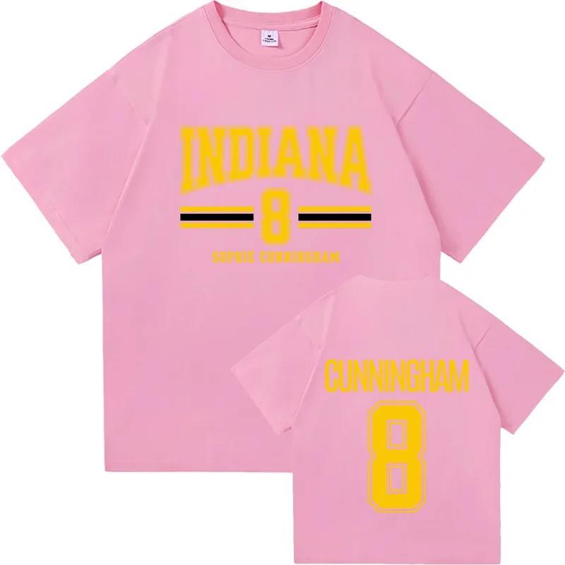 Mens Cotton Graphic Tee - Sophie Cunningham 8 Indiana Basketball Print Slim Fit Short Sleeve T-Shirt Fall