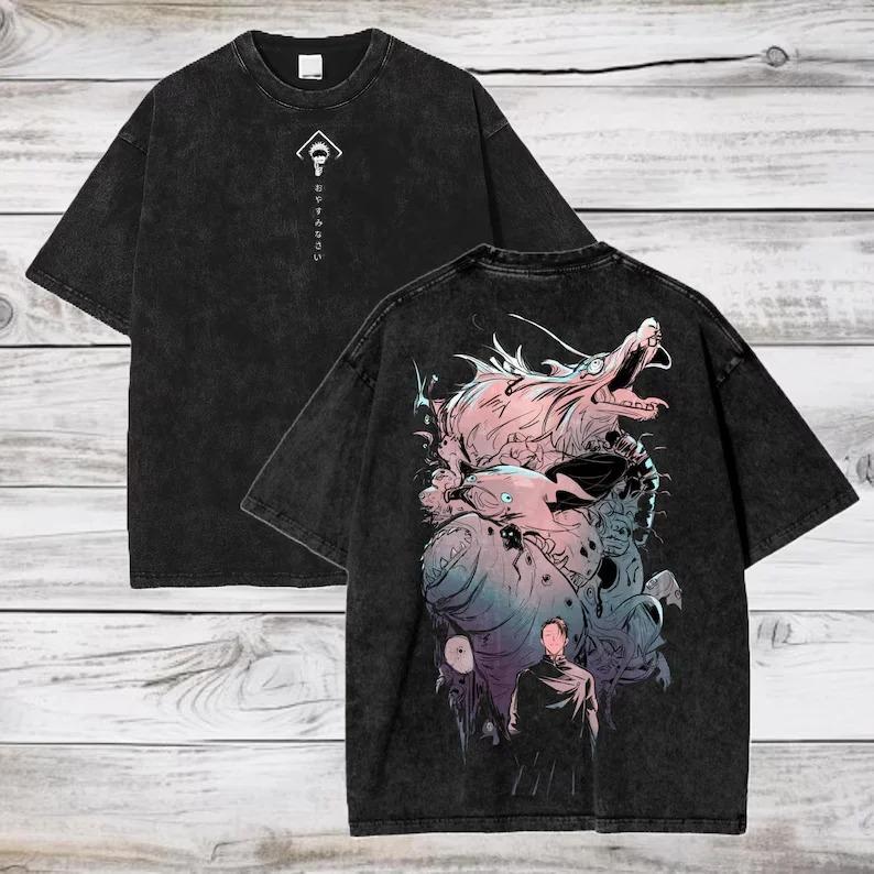 Jujutsu Kaisen Anime Gojo Satoru Graphic Print Tshirt Cotton Women Men Vintage Washed Harajuku Tees Loose Casual Oversized Tops