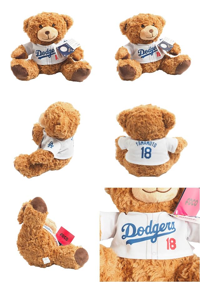 FOCO] Los Angeles Dodgers Yoshinobu Yamamoto #18 Fluffy Bear Home Uniform, Approx. 25cm, Plush Toy, Perfect Gift, Baseball, Major League Baseball