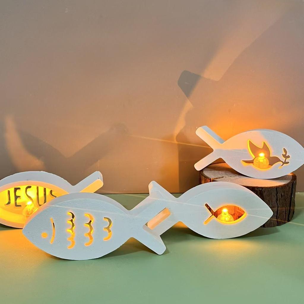 Jesus Fish Candle Holder Silicone Plaster Mold Candle Drip Balloon Light Ornament Home Decoration