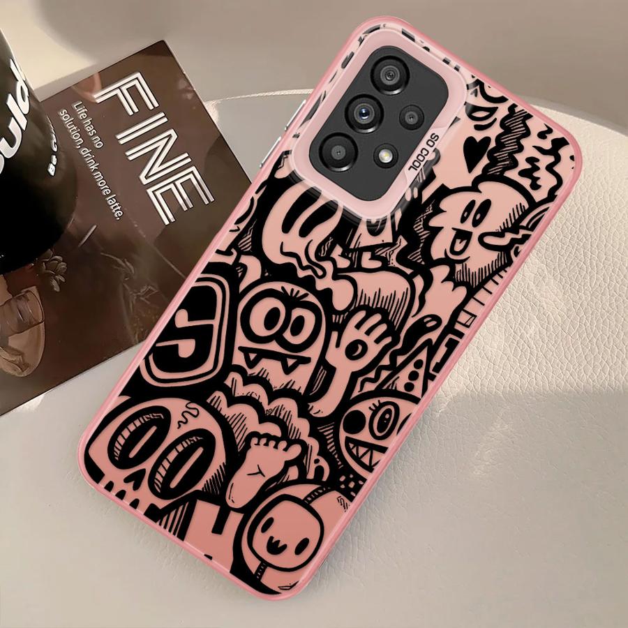 Case for Samsung Galaxy A72 A32 A36 A12 A14 A56 A17 A52 A54 A13 A23 A71 A25 A73 A16 A34 Phone Cover Graffiti Black