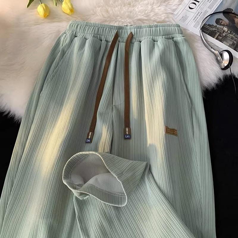 Pantaloni da donna casual alla moda in seta ghiaccio larghi a gamba dritta