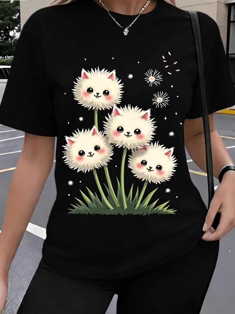 2026 New Women 3D Dandelion Graphics Print T-Shirts Fashion Casual Clothes Short Sleeves Top Summer Tees O-Neck Women's Clothing