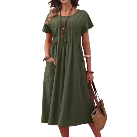 

Женское повседневное платье, платье макси с круглым вырезом, короткими рукавами и карманом, свободное летнее платье для офиса, повседневная пляжная вечеринка 2XL