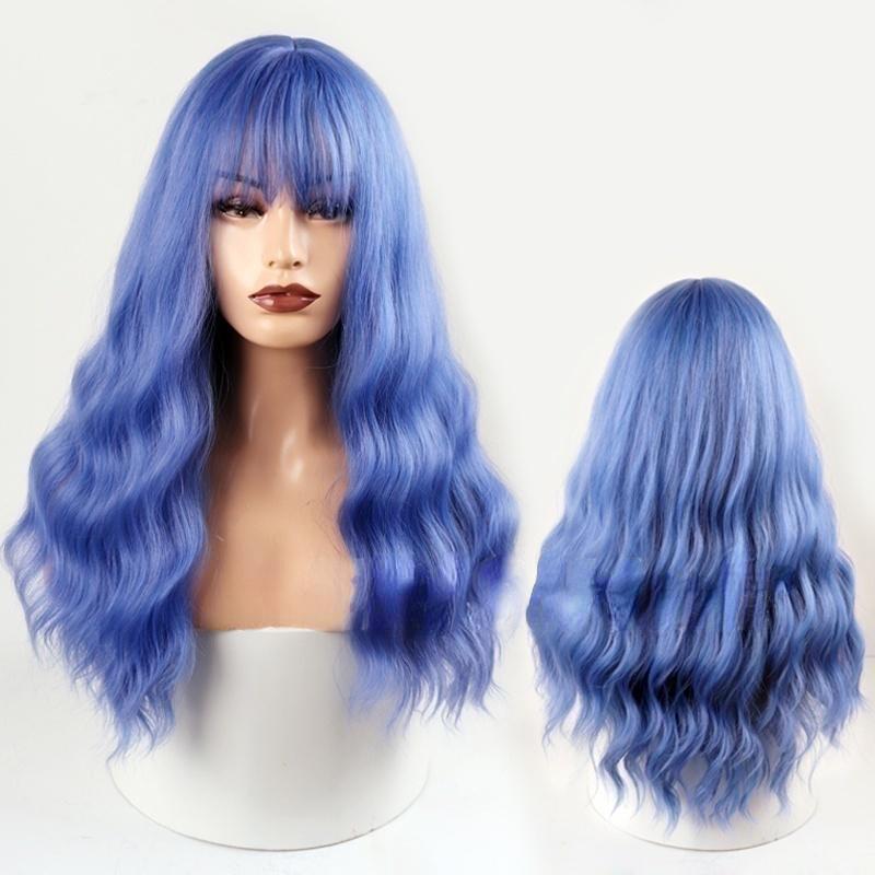 MISS WIG Ladies Fashion Natural Wavy Wig with Bangs Long Wavy Hair Wig for Women Daily Wear