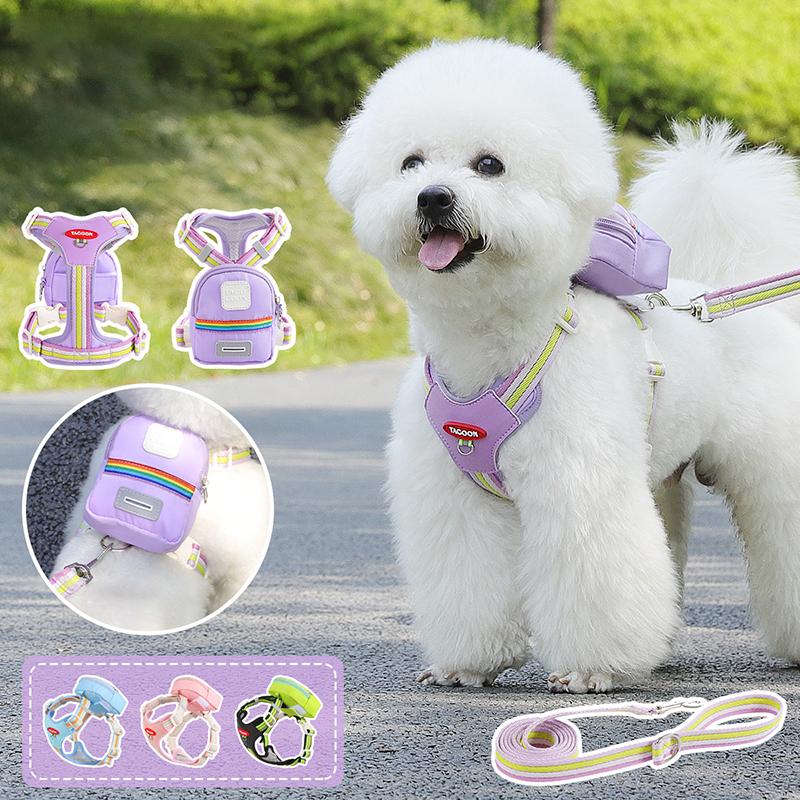 Adorable Dog Harness with Backpack & Leash Comfortable Adjustable No-pull Pet Chest Strap Sherina Bichon Frise Outdoor Supplies