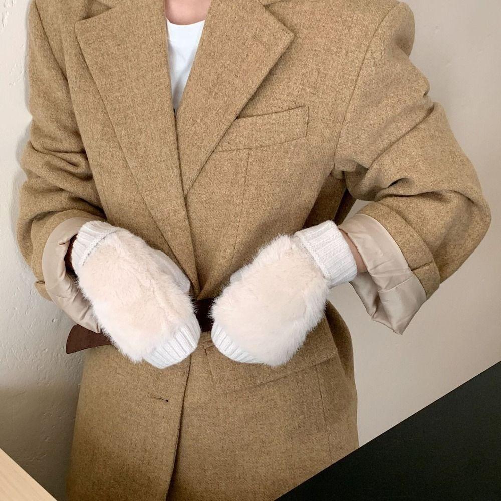 Soft Half-Finger Gloves Windproof Plush Gloves Fashionable Knitted Gloves  Winter