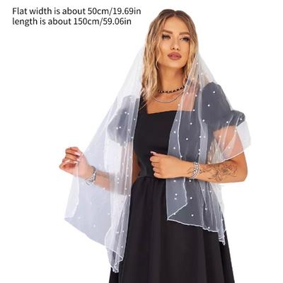 Elegant Pearls Embellished Tulle Scarf for Women Weddings Parties Bridal Mesh Veils Evening Dress Shawl Wraps Capes