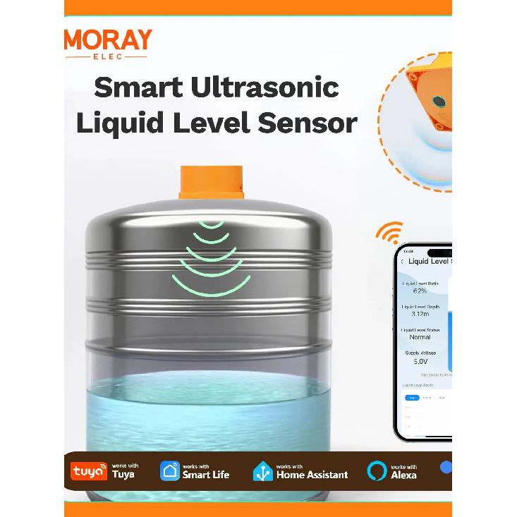 Moray ME201W Wireless Smart Ultrasonic Water Tank Controller Tuya Smartlife APP WiFi Tank Level Monitor Liquid Level Sensors US