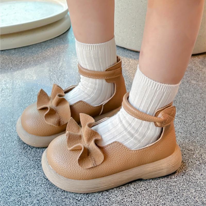New Girls Princess Leather Shoes Simple Style Children's Pleated Shoes Fashion Causal Kids Versatile Flat Shoes Ankle-strap Soft