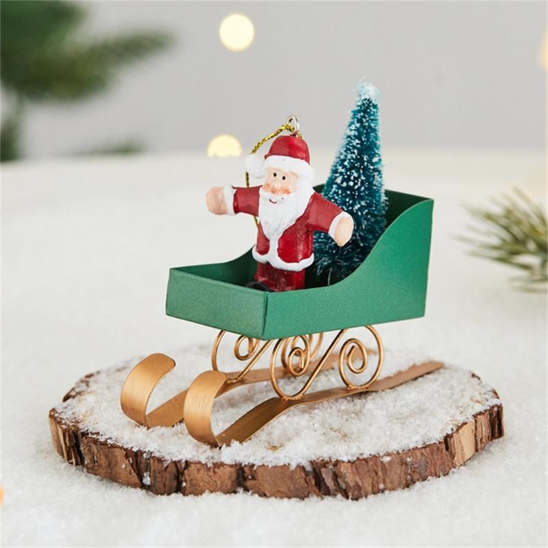 Retro Metal Sleigh Hanging Ornament Christmas Tree Decoration For Mantel Window Door Entryway Display Car Interiors