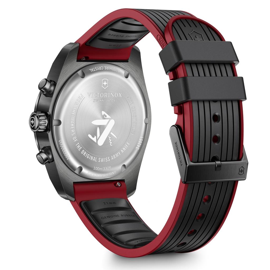 Victorinox SWISS ARMY Chronograph Analog Quartz Black Red Rubber Stainless Steel Case Interchangeable Brand Gift Water-Resistant Men's Watch, Dial,