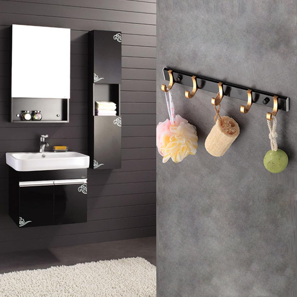 

5 row Wall Door Hanging Space Aluminum Clothes Hook Coat Holder Removable Hanger Organizer Decoration black gold