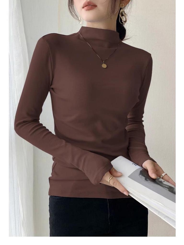 Women's Slim Fit Velvet Long-Sleeve Turtleneck Top for Autumn & Winter