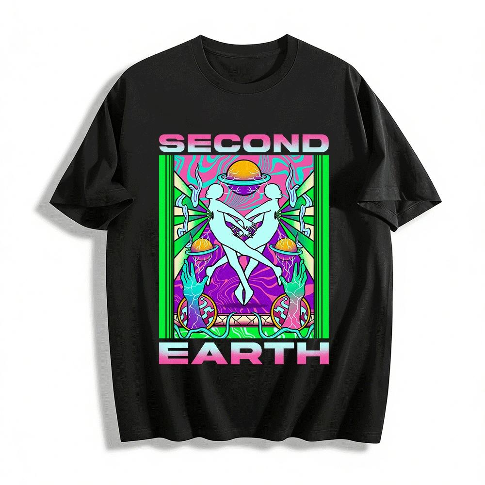 

Psychedelic Second Earth Abstract Art Print Trendy Casual Top Pure cotton T-shirt XXS