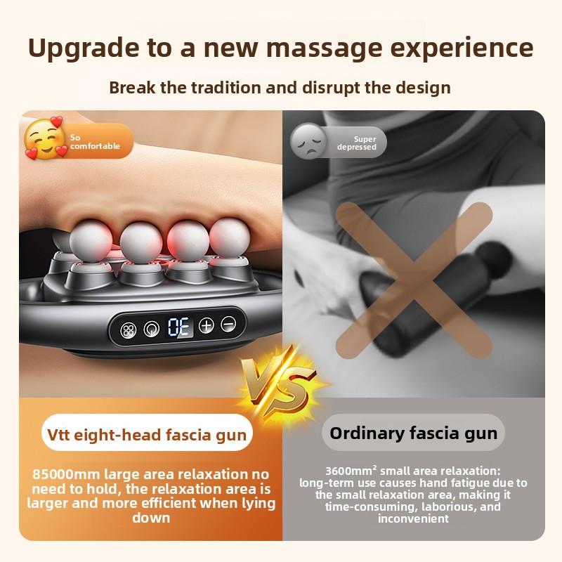 LED Digital Display 8-head Fascia Gun Multi-head Massager Deep Massager Red Light Irradiates Waist High-frequency Vibration