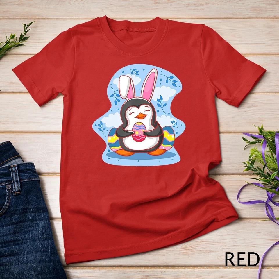 Easter Penguin Holding Egg Cute Bunny Ears Penguin Lover T-Shirt Unisex T-shirt 7 2XL