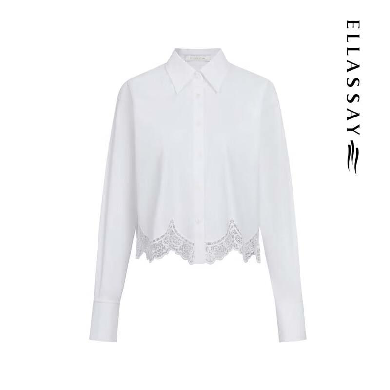 ELLASSAY Women's Elegant French Style Lace Hollow Shirt