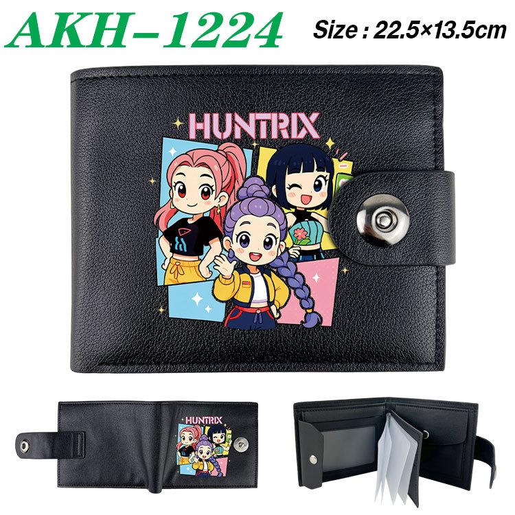 K-Pop Demon Hunters Wallet Black Soft Leather Snap Closure with Zipper Coin Pocket 1pcs