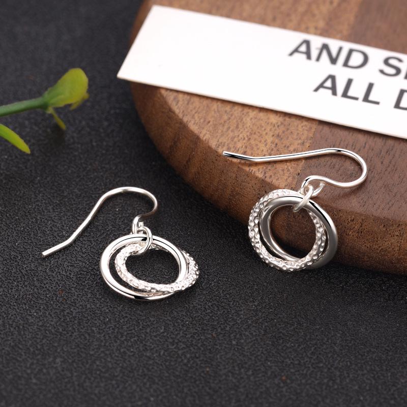 Boucles d'oreilles Anneaux Entrelacés en Argent S925, Mode Géométrique pour Femmes, Crochets Pendants Simples en Argent