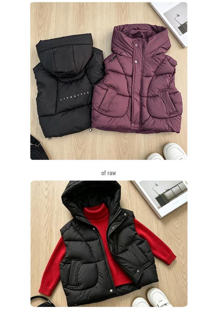 Korean Style Children's Hooded Vest - Trendy Sleeveless Jacket for Boys and Girls, Autumn/Winter Outerwear with Stand Collar