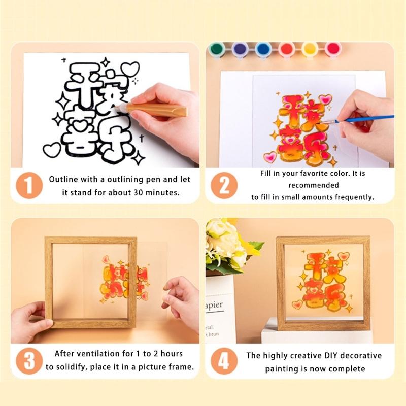 Handprint Art Craft Set Glass Painting Supplies With 6 Color Paint For Mothers Fathers Grandparents Birthday Christmas
