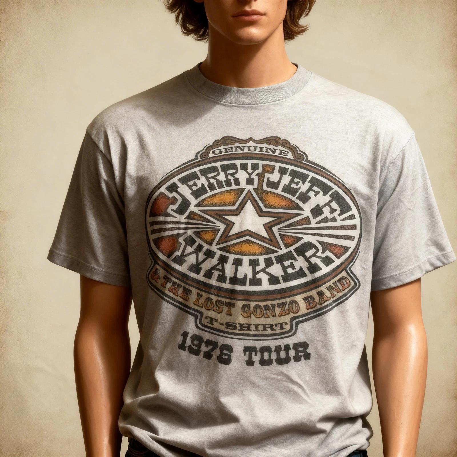 Vintage 1976 Jerry Jeff Walker T-Shirt For Men Women Short Sleeve White XL
