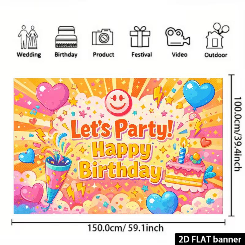 2D Happy Birthday Backdrop Bright Cartoon Balloon Photo Background