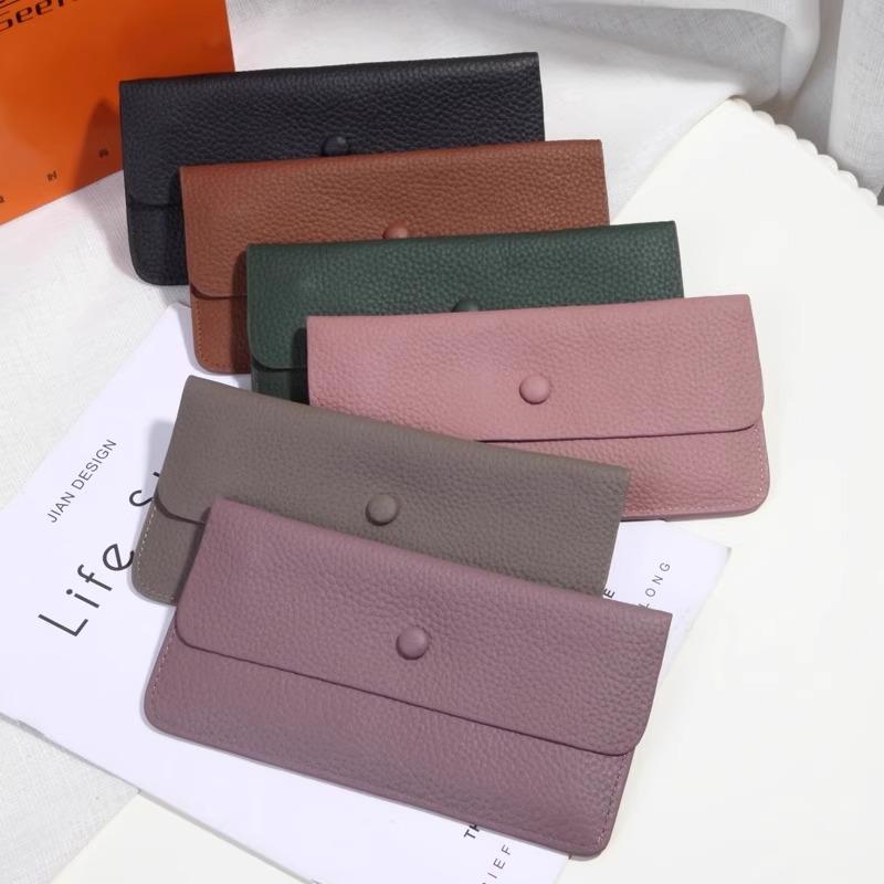 Long Genuine Leather Wallet Women's Versatile Ultra-Thin Soft Leather Cact Money Clip Card Holder Large Cy Holder Clutch Purse