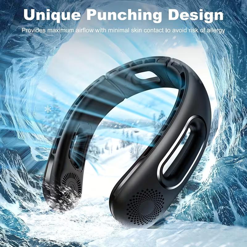 Portable Neck Fan, USB Rechargeable 360° Cooling Hands Free Bladeless, 4 Speeds 16H Battery, Wearable for Travel Office Outdoor