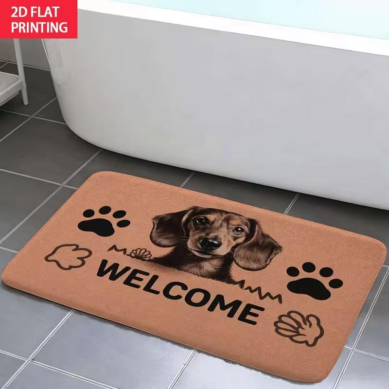 Cute Dachshund Front Door Mat Paw Print Plaid Welcome Carpet Decorative Floor Rug for Indoor Entrance Hallway Pet Lover Gift