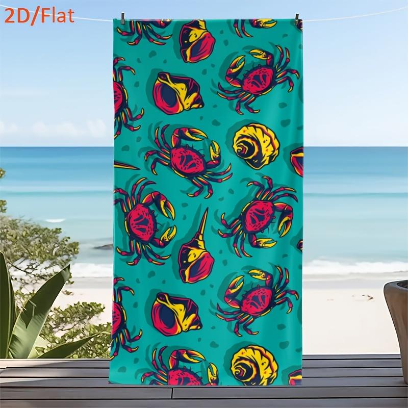 

1pcs Teal Crab & Seashell Beach Towel, Soft Microfiber Quick Dry Oversized Bath Towel, Nautical Summer Pool Blanket W30*H60(CM)