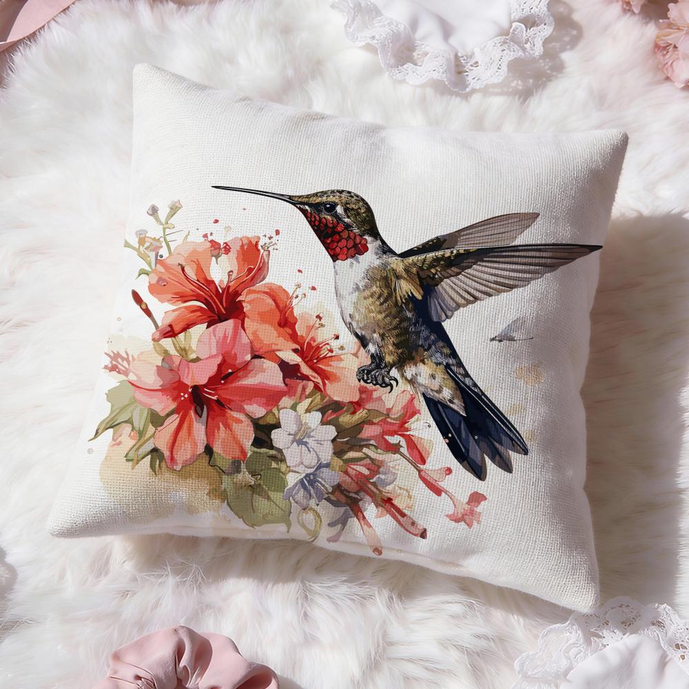 Hummingbird Spring Flowers Cushion Cover Premium Comfort Reversible Pillow Cove -Two In One Design for Any Room & Car Interior