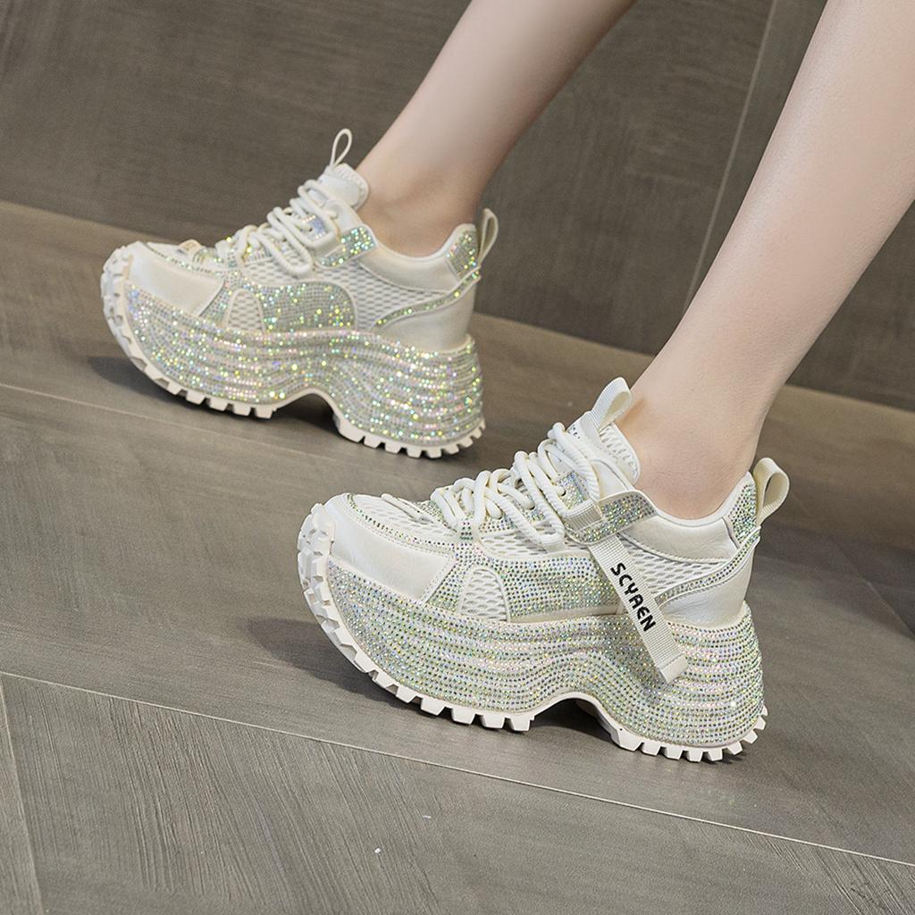 Small thick-soled dad shoes spring new heightened soles gypsy rhinestones casual
