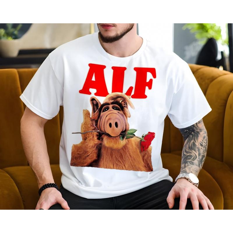 0210 Alf Mens T Shirts Tv Comedy Gordon Shumway Sitcom Cat Series Alien Hipster Tee Short Sleeve 100 cotton All size tops
