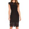 Women's Stand Collar Sleeveless Pencil Midi Dress Casual Lace Trim Solid Color Dress