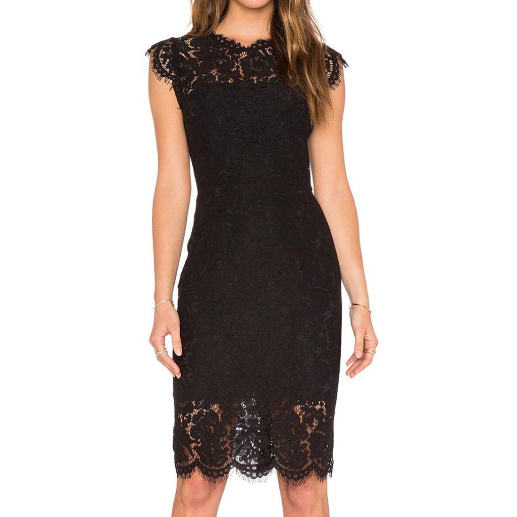 Women's Stand Collar Sleeveless Pencil Midi Dress Casual Lace Trim Solid Color Dress