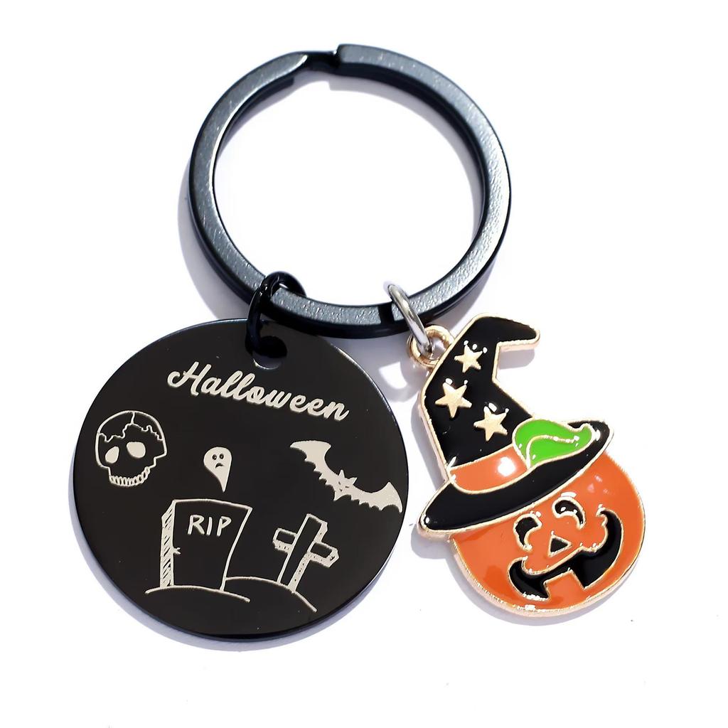 Stainless Steel Halloween Pumpkin Ghost Keychain Pendant