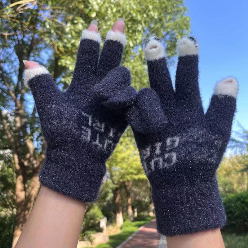 Fashionable Women S Gloves Cute Yarn Knitted Versatile Cartoon Gloves