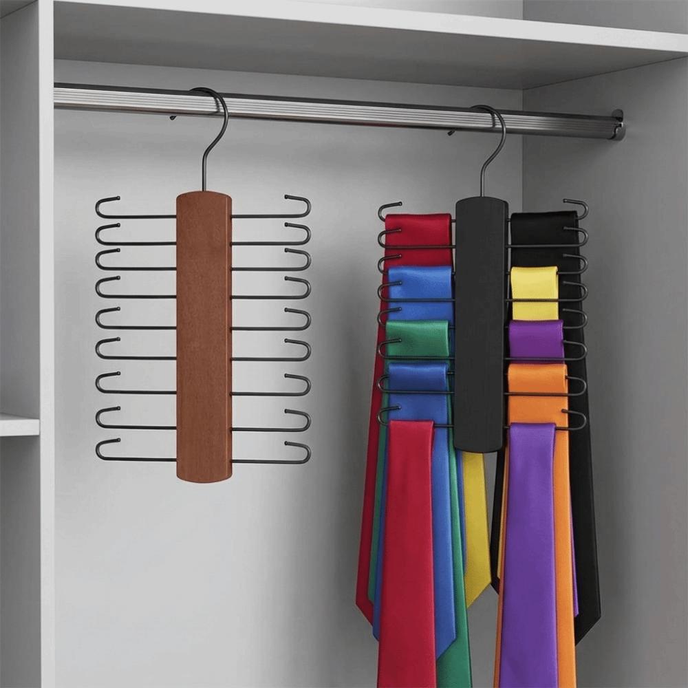 360° Rotating Wooden Tie Rack Space Saving Belt Storage Hanger Tie Storage Rack Men