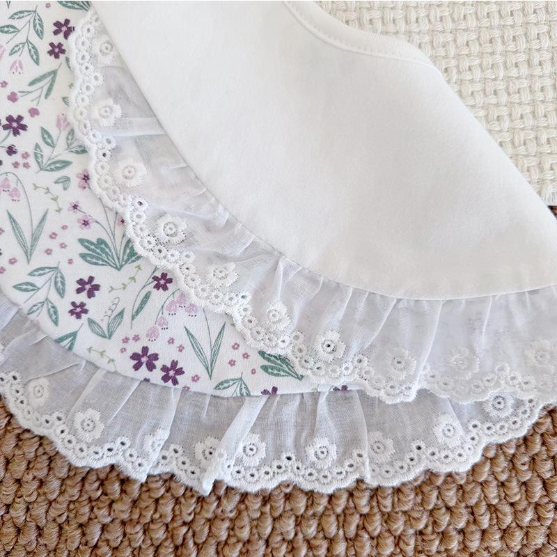 Large Korean-Style Princess Baby Bib with Lace – 360° Coverage, Cotton Shawl.