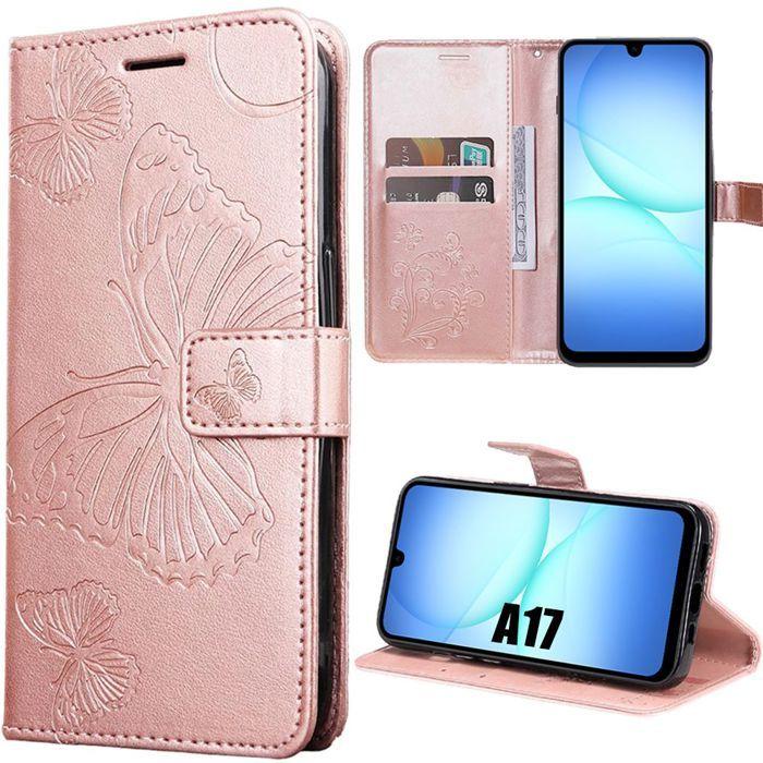 Coque de Téléphone - BOOLING - Samsung Galaxy A17 4G/5G - Synthécuir Motif Papillon - Rose