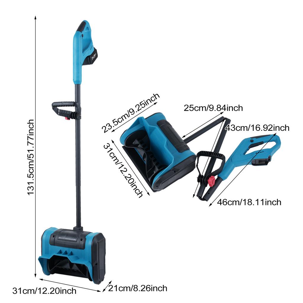 Rechargable Snow Shovel Foldable Brush Snow Blower 21V Battery Powered Snow Thrower with Adjustable